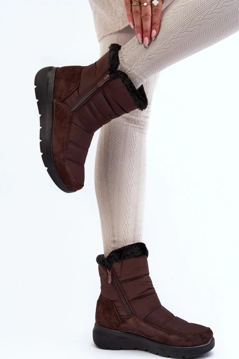 Śniegowce Damskie>Boto Damskie Śniegowce Z Futerkiem Brązowe Primose