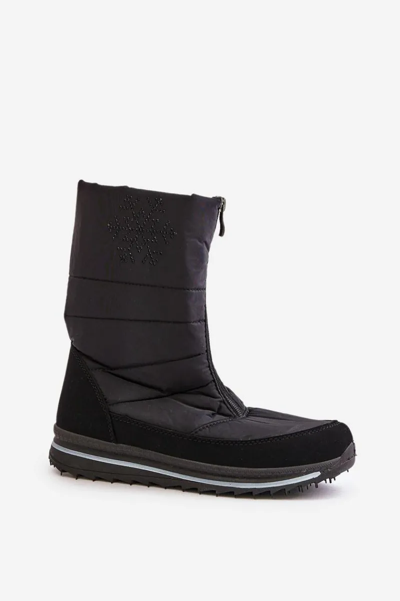 Śniegowce Damskie|Botki Płaskie>Boto Damskie Śniegowce Z Suwakiem Progress PROGJ-22-130 Czarne