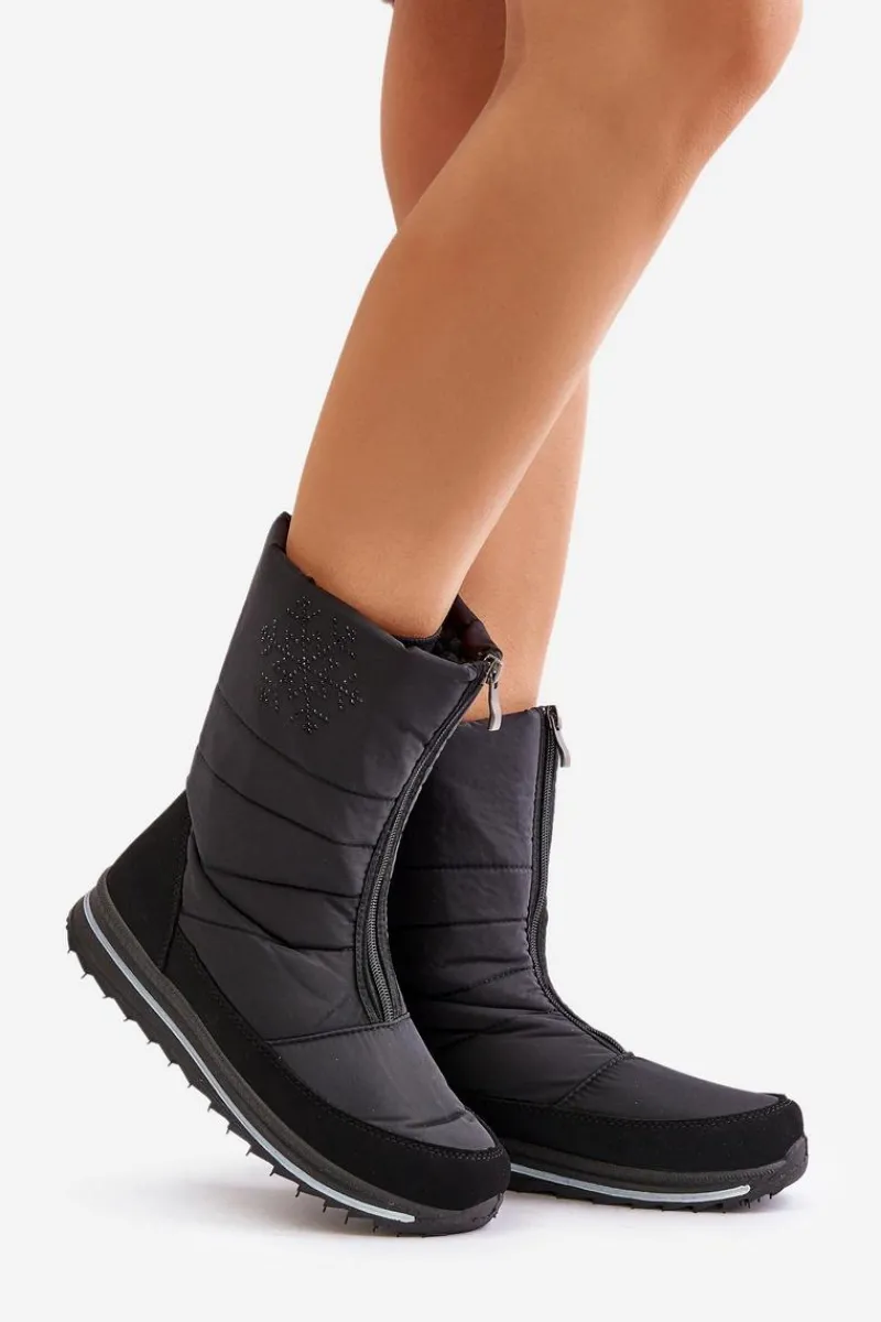 Śniegowce Damskie|Botki Płaskie>Boto Damskie Śniegowce Z Suwakiem Progress PROGJ-22-130 Czarne