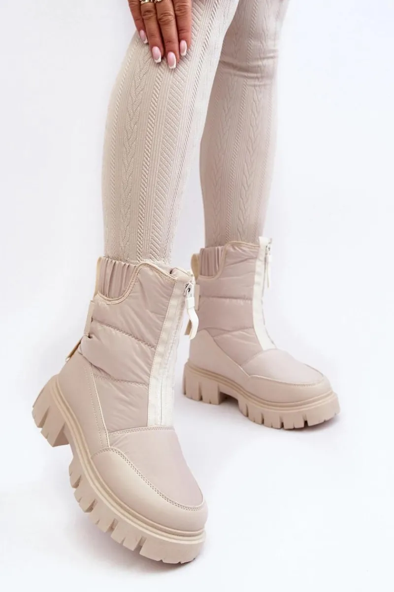 Śniegowce Damskie>Buty damskie Vinceza Damskie Śniegowce Z Suwakiem Ocieplane Futerkiem Jasnobeżowe Hixe