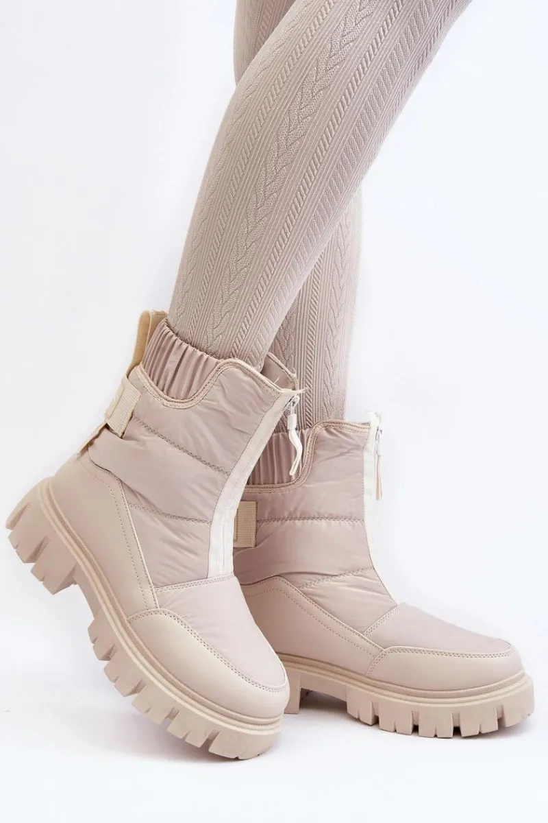 Śniegowce Damskie>Buty damskie Vinceza Damskie Śniegowce Z Suwakiem Ocieplane Futerkiem Jasnobeżowe Hixe