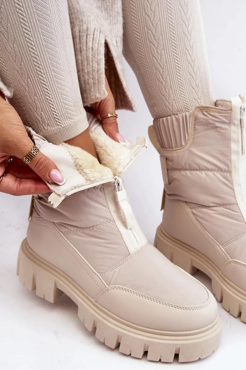 Śniegowce Damskie>Buty damskie Vinceza Damskie Śniegowce Z Suwakiem Ocieplane Futerkiem Jasnobeżowe Hixe