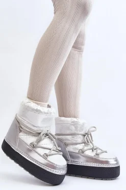 Śniegowce Damskie>Boto Damskie Śniegowce Z Wiązaniem Srebrne Toolsa Srebrny