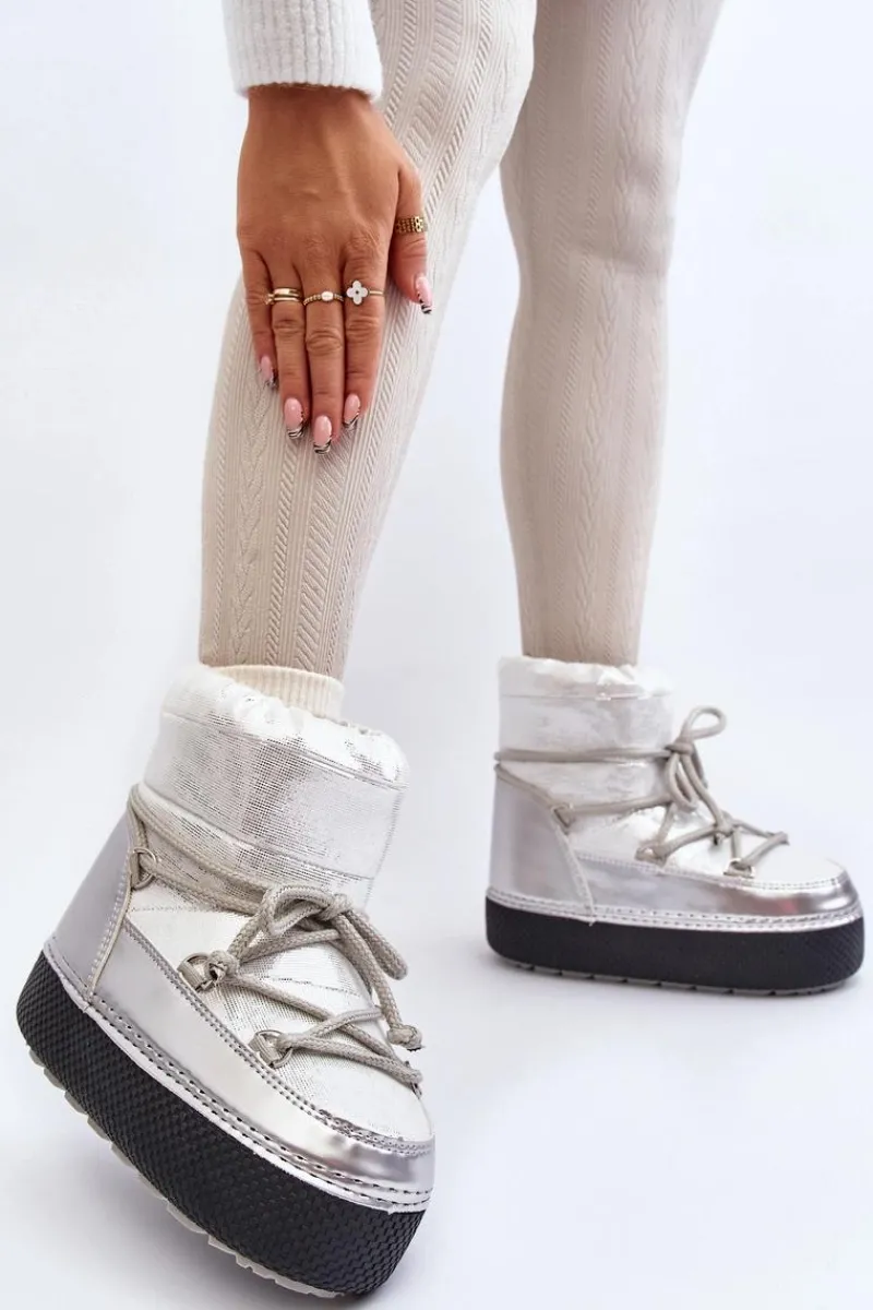 Śniegowce Damskie>Boto Damskie Śniegowce Z Wiązaniem Srebrne Toolsa Srebrny