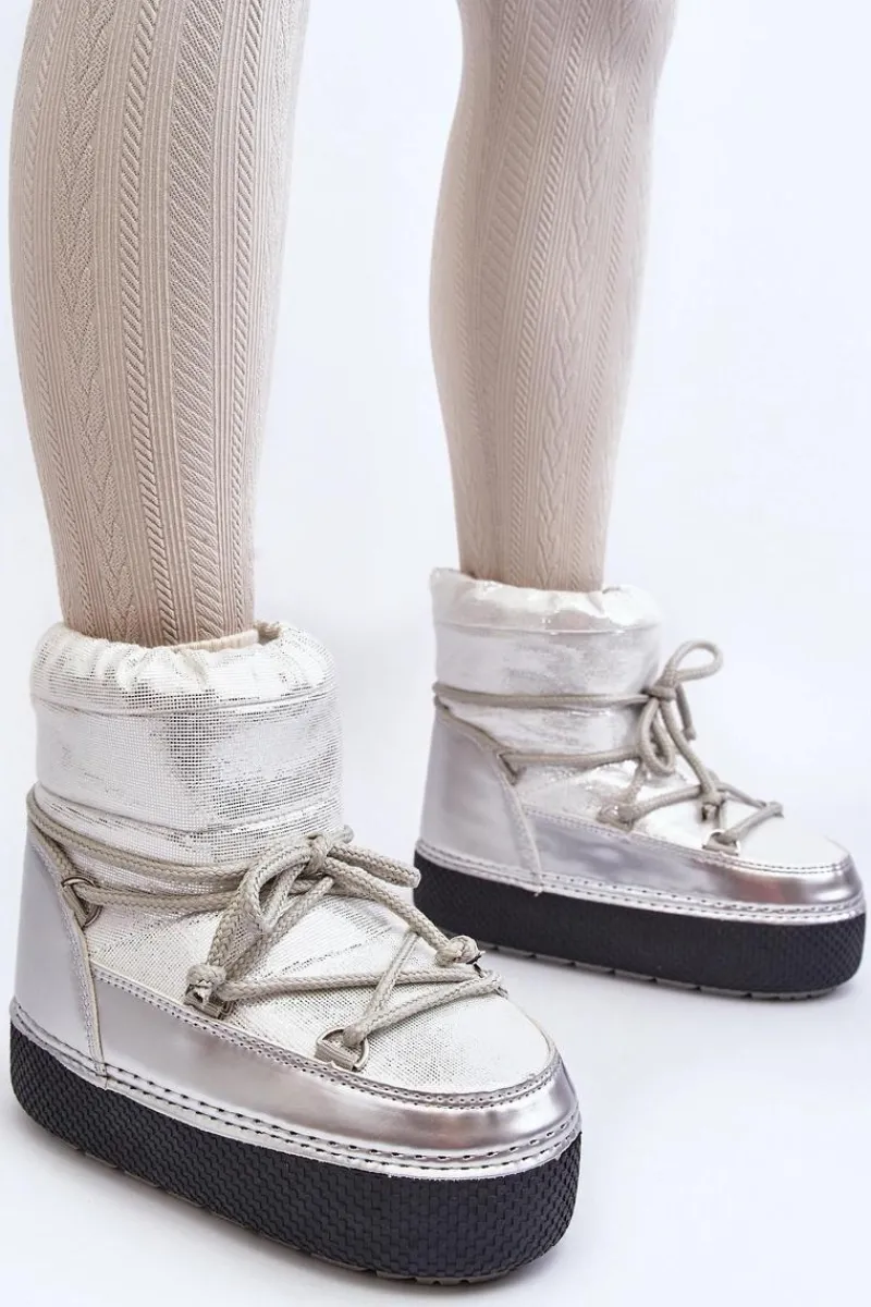 Śniegowce Damskie>Boto Damskie Śniegowce Z Wiązaniem Srebrne Toolsa Srebrny