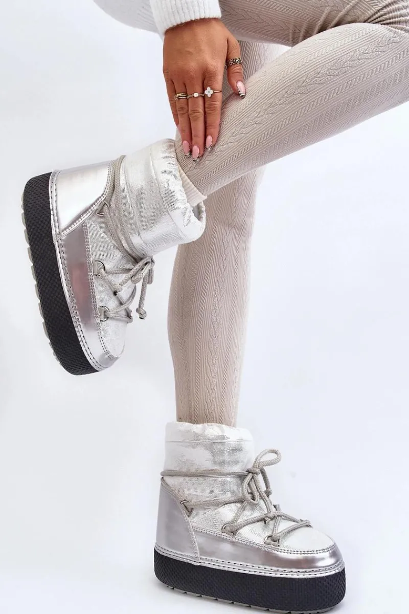 Śniegowce Damskie>Boto Damskie Śniegowce Z Wiązaniem Srebrne Toolsa Srebrny