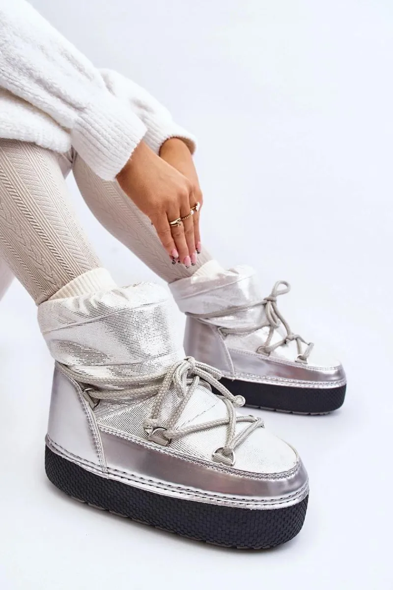 Śniegowce Damskie>Boto Damskie Śniegowce Z Wiązaniem Srebrne Toolsa Srebrny