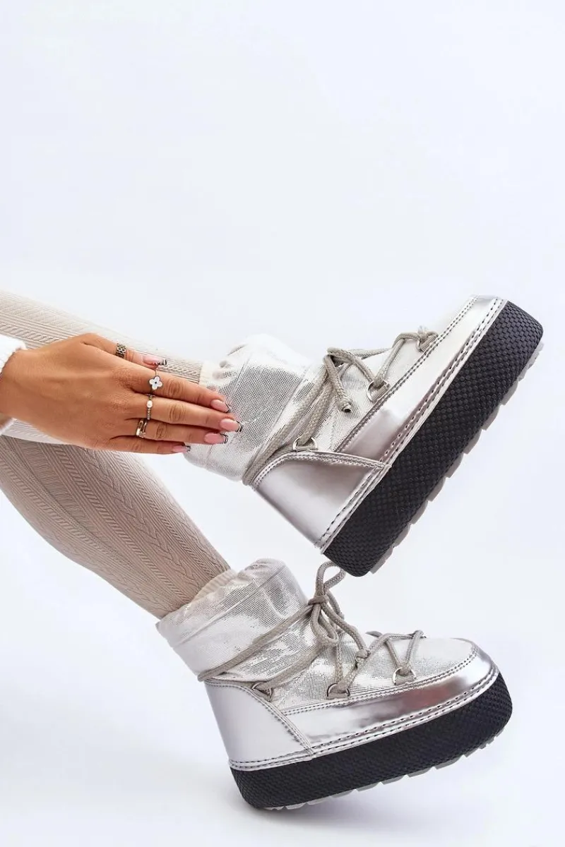 Śniegowce Damskie>Boto Damskie Śniegowce Z Wiązaniem Srebrne Toolsa Srebrny