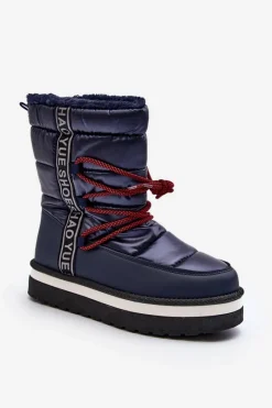 Śniegowce Damskie>Boto Damskie Śniegowce Z Wiązaniem Granatowe Lilara Niebieski
