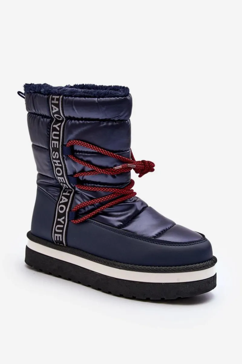 Śniegowce Damskie>Boto Damskie Śniegowce Z Wiązaniem Granatowe Lilara Niebieski