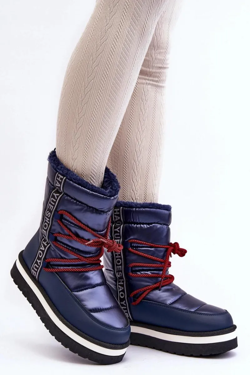 Śniegowce Damskie>Boto Damskie Śniegowce Z Wiązaniem Granatowe Lilara Niebieski