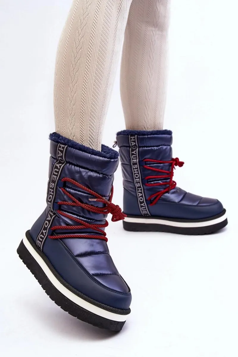 Śniegowce Damskie>Boto Damskie Śniegowce Z Wiązaniem Granatowe Lilara Niebieski