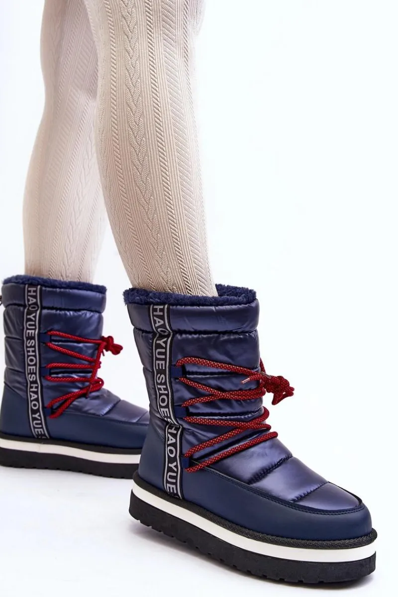 Śniegowce Damskie>Boto Damskie Śniegowce Z Wiązaniem Granatowe Lilara Niebieski