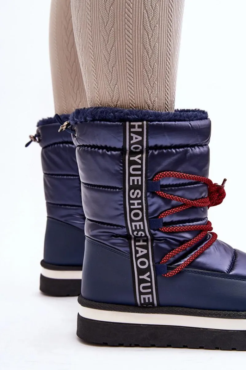 Śniegowce Damskie>Boto Damskie Śniegowce Z Wiązaniem Granatowe Lilara Niebieski