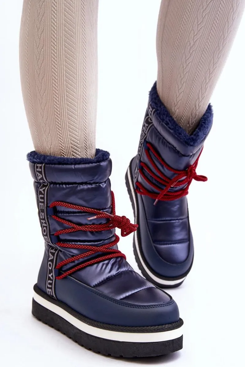 Śniegowce Damskie>Boto Damskie Śniegowce Z Wiązaniem Granatowe Lilara Niebieski