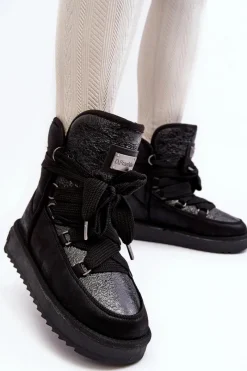 Śniegowce Damskie>D.Franklin Damskie Śniegowce Z Wiązaniem DFSH370006 Czarne Czarny