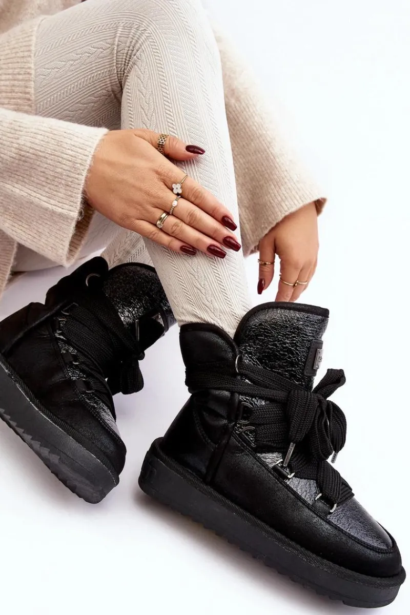 Śniegowce Damskie>D.Franklin Damskie Śniegowce Z Wiązaniem DFSH370006 Czarne Czarny