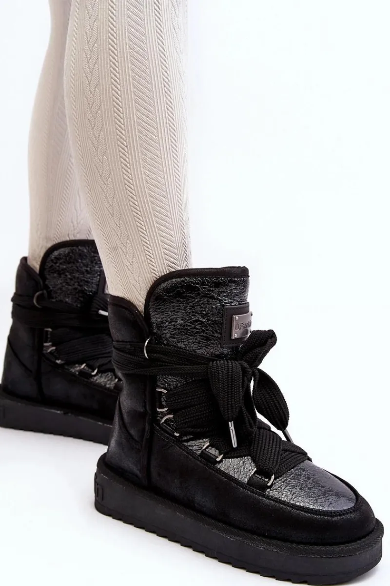 Śniegowce Damskie>D.Franklin Damskie Śniegowce Z Wiązaniem DFSH370006 Czarne Czarny