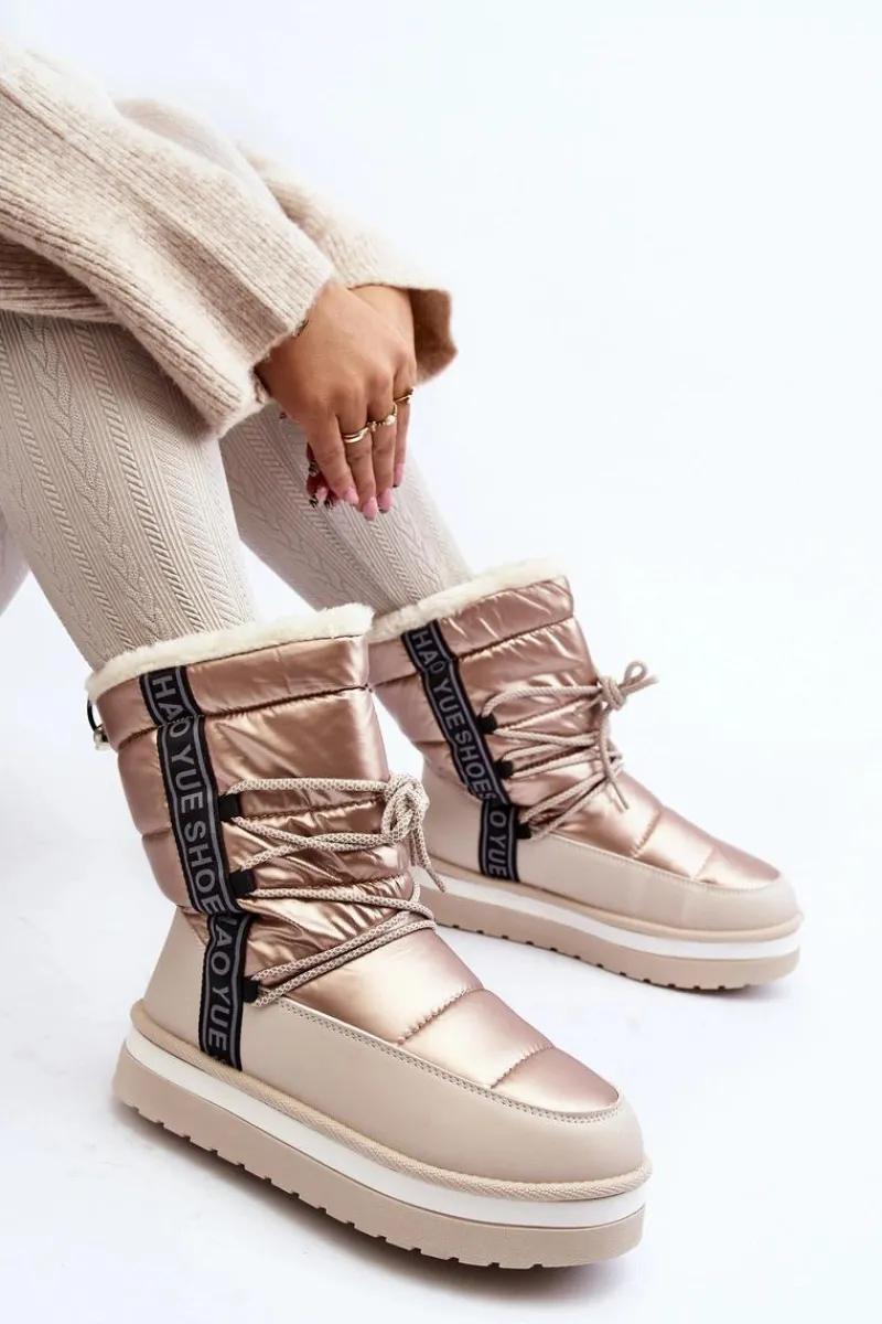Damskie Śniegowce Z Wiązaniem Beżowe Lilara Damskie Śniegowce Damskie
