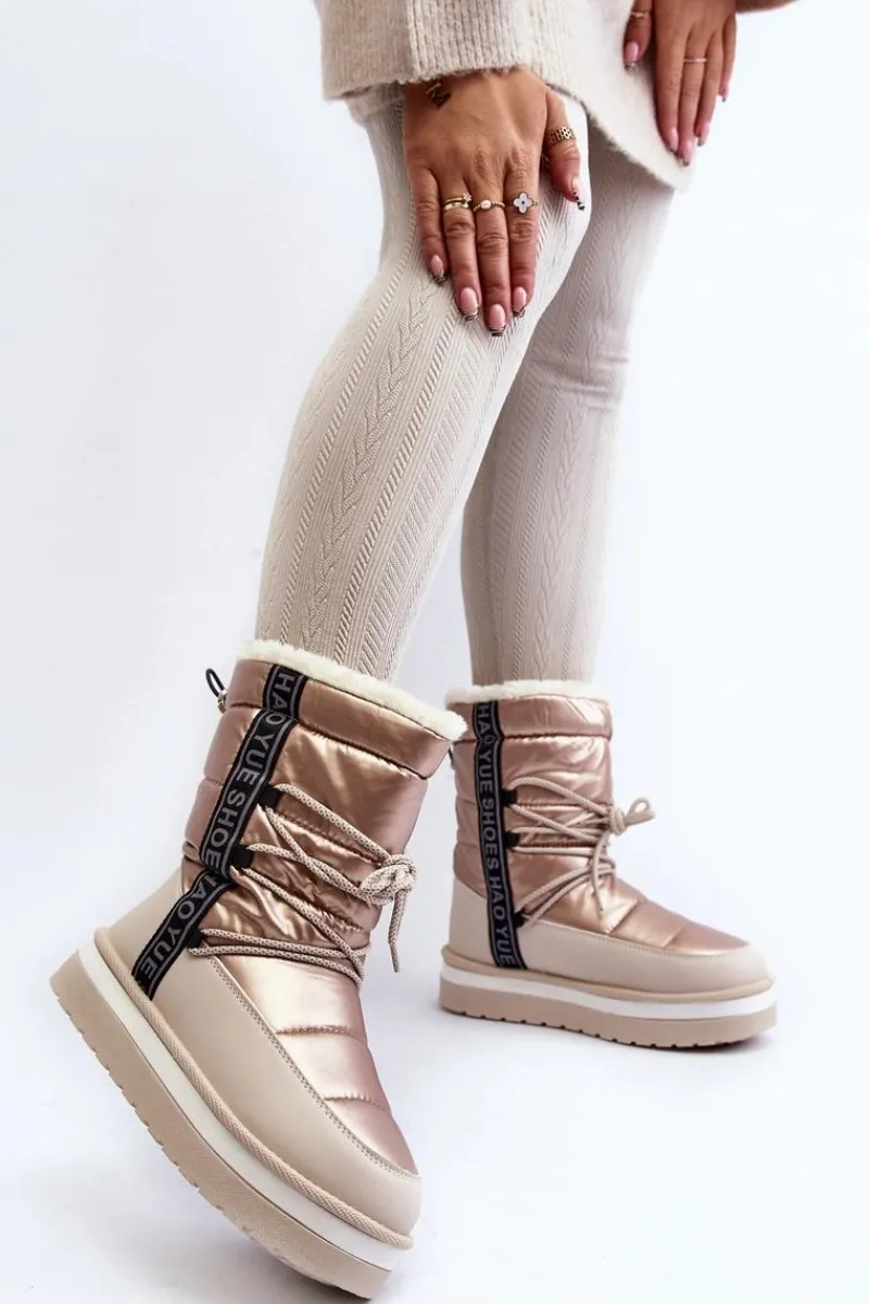 Damskie Śniegowce Z Wiązaniem Beżowe Lilara Damskie Śniegowce Damskie