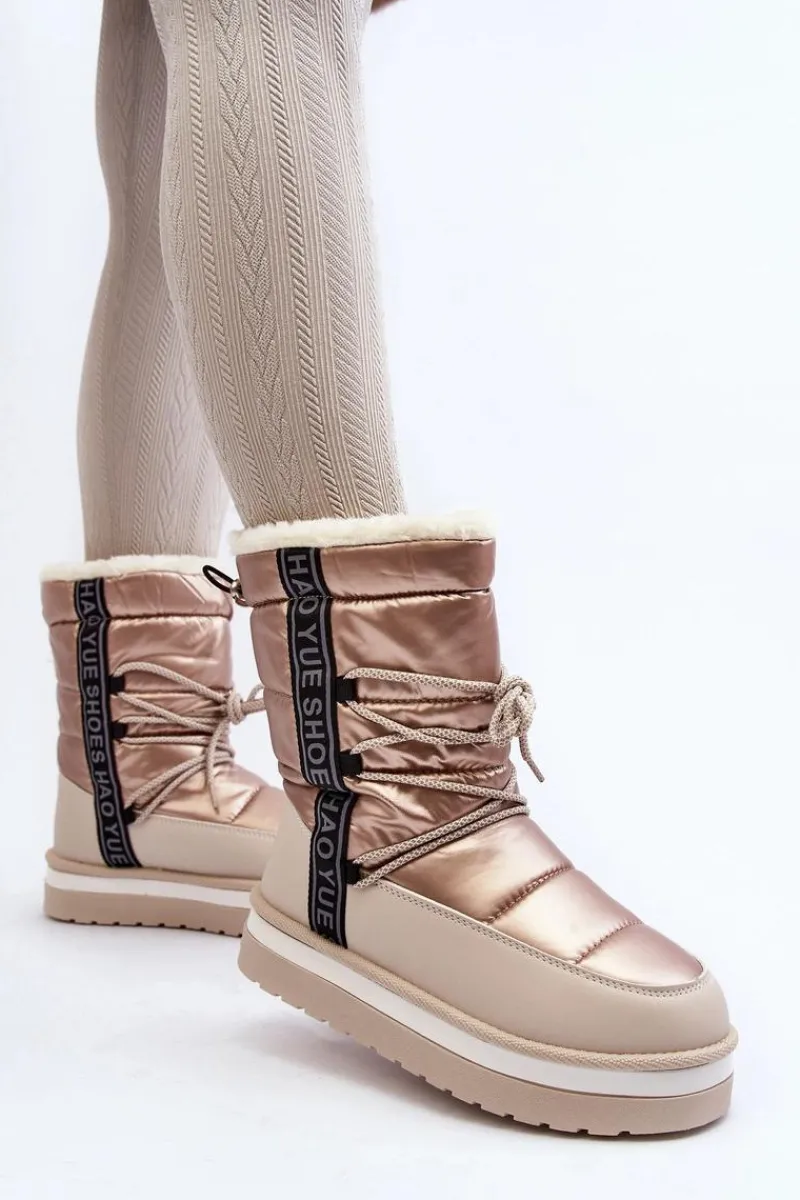 Damskie Śniegowce Z Wiązaniem Beżowe Lilara Damskie Śniegowce Damskie