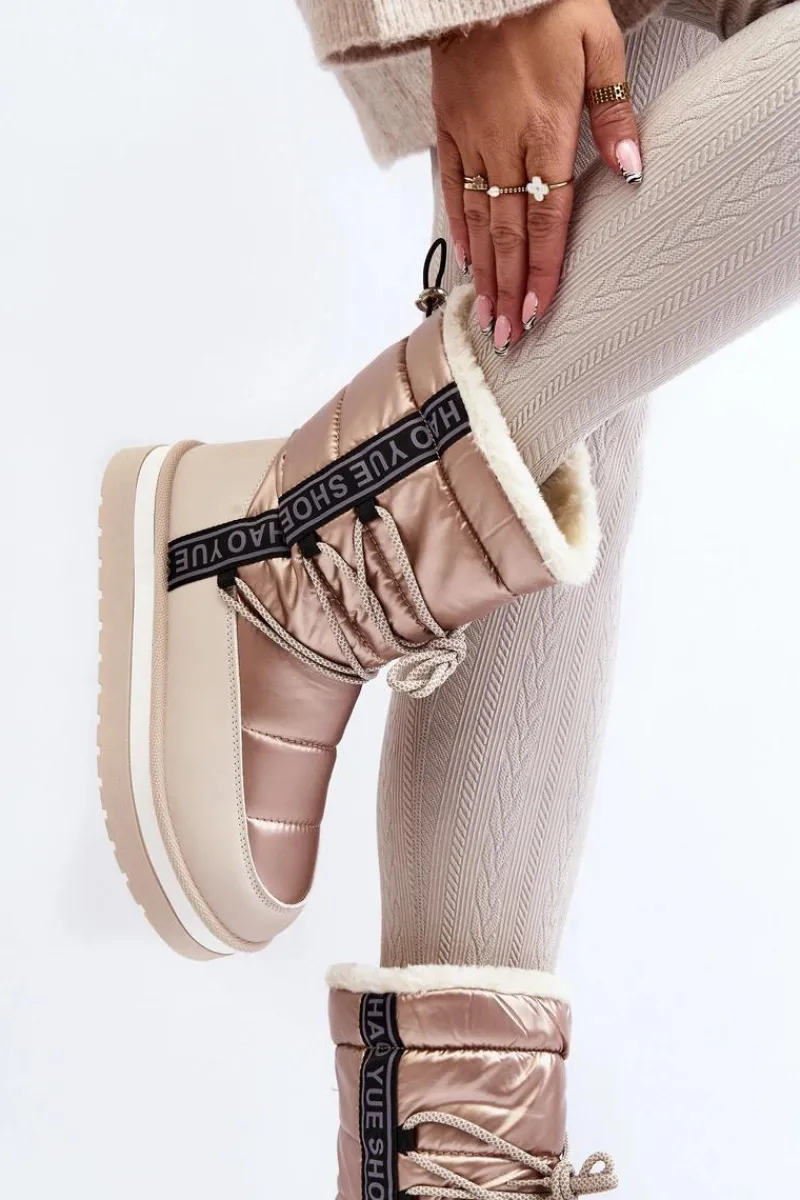 Damskie Śniegowce Z Wiązaniem Beżowe Lilara Damskie Śniegowce Damskie