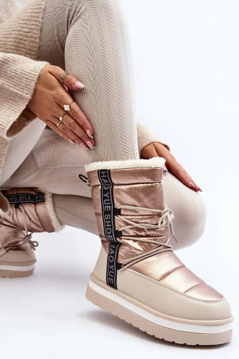 Damskie Śniegowce Z Wiązaniem Beżowe Lilara Damskie Śniegowce Damskie