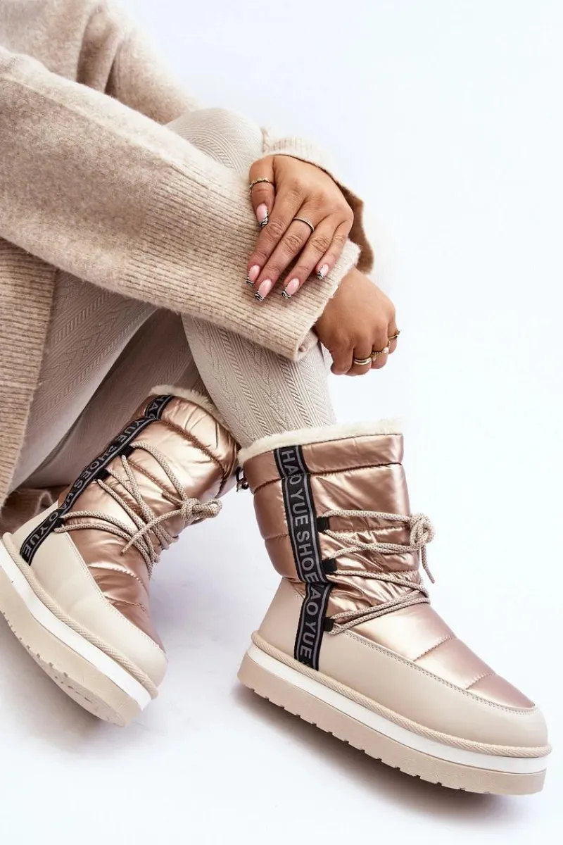 Damskie Śniegowce Z Wiązaniem Beżowe Lilara Damskie Śniegowce Damskie