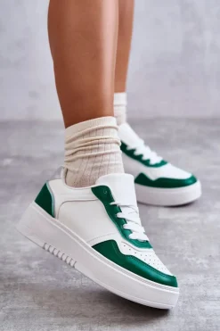 Clearance Damskie Niskie Buty Sportowe Na Platformie Biało-Zielone Kyllie Damskie Buty Sportowe Na Platformie|Sneakersy Damskie