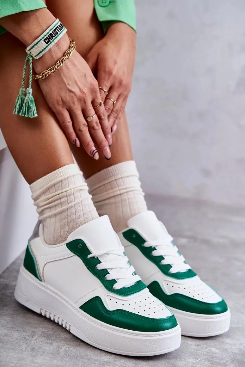 Clearance Damskie Niskie Buty Sportowe Na Platformie Biało-Zielone Kyllie Damskie Buty Sportowe Na Platformie|Sneakersy Damskie