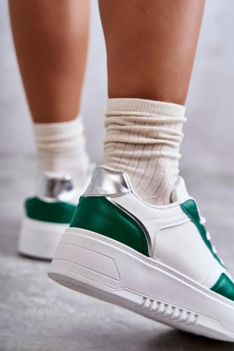 Clearance Damskie Niskie Buty Sportowe Na Platformie Biało-Zielone Kyllie Damskie Buty Sportowe Na Platformie|Sneakersy Damskie