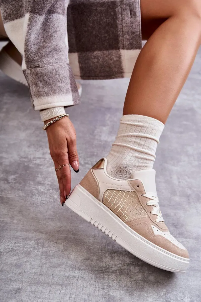 Outlet Damskie Niskie Buty Sportowe Na Platformie Beżowe Kyllie Damskie Buty Sportowe Na Platformie|Sneakersy Damskie