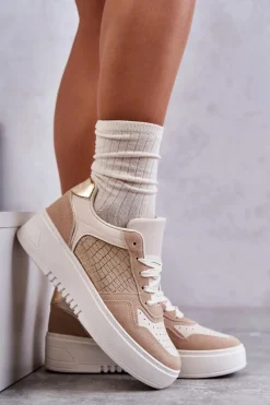 Outlet Damskie Niskie Buty Sportowe Na Platformie Beżowe Kyllie Damskie Buty Sportowe Na Platformie|Sneakersy Damskie