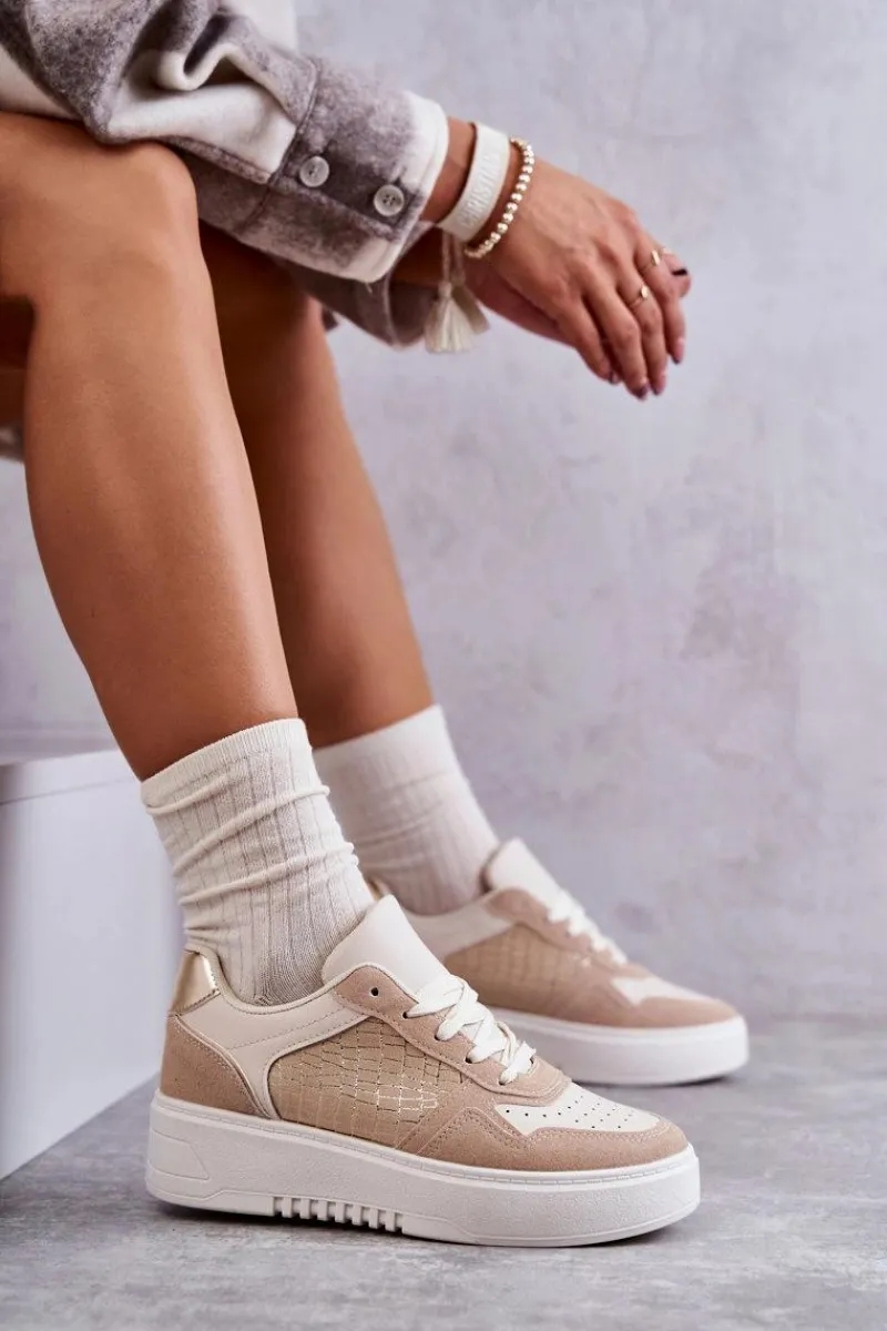 Outlet Damskie Niskie Buty Sportowe Na Platformie Beżowe Kyllie Damskie Buty Sportowe Na Platformie|Sneakersy Damskie