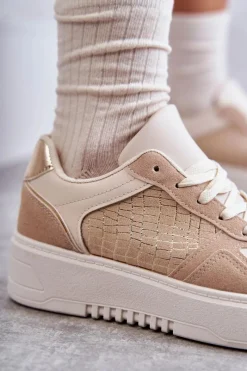 Outlet Damskie Niskie Buty Sportowe Na Platformie Beżowe Kyllie Damskie Buty Sportowe Na Platformie|Sneakersy Damskie