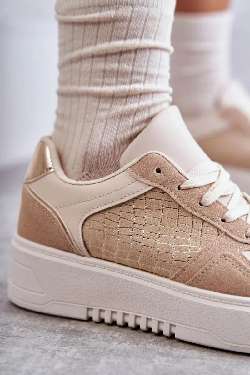 Outlet Damskie Niskie Buty Sportowe Na Platformie Beżowe Kyllie Damskie Buty Sportowe Na Platformie|Sneakersy Damskie