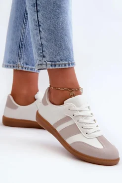 Sneakersy Damskie>Boto Damskie Niskie Eko Skórzane Sneakersy Biało-Szare Relialia