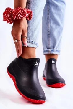 Hot Damskie Niskie Kalosze Czarno-Czerwone Eldora Damskie Kalosze Damskie