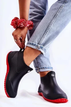 Hot Damskie Niskie Kalosze Czarno-Czerwone Eldora Damskie Kalosze Damskie