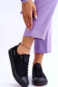 Trampki Damskie Big Star|Trampki Damskie Niskie>Big Star Shoes Damskie Niskie Materiałowe Trampki Big Star KK274009 Czarne Czarny