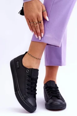 Trampki Damskie Big Star|Trampki Damskie Niskie>Big Star Shoes Damskie Niskie Skórzane Trampki Big Star KK274011 Czarne