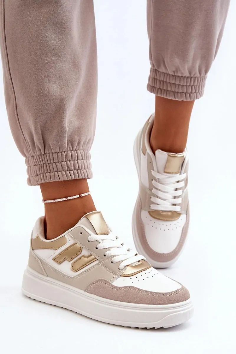 Outlet Boto Damskie Niskie Sneakersy Beżowe Regines Beżowy