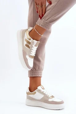 Outlet Boto Damskie Niskie Sneakersy Beżowe Regines Beżowy