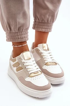 Outlet Boto Damskie Niskie Sneakersy Beżowe Regines Beżowy