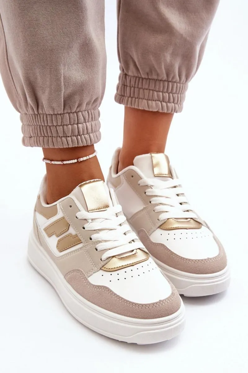 Outlet Boto Damskie Niskie Sneakersy Beżowe Regines Beżowy