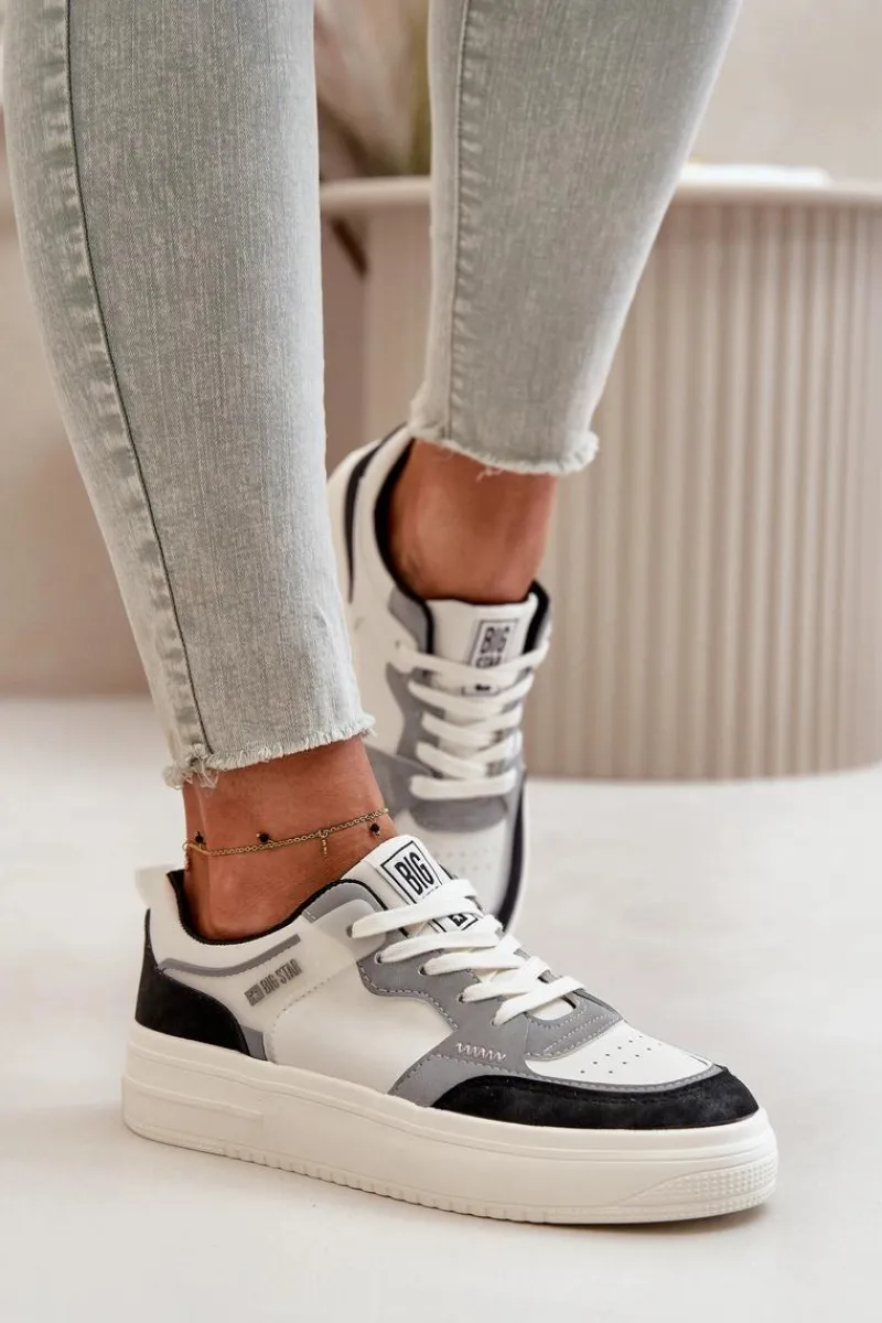 Best Big Star Shoes Damskie Niskie Sneakersy Z Eko Skóry Big Star OO274028 Biało-Szare Biały