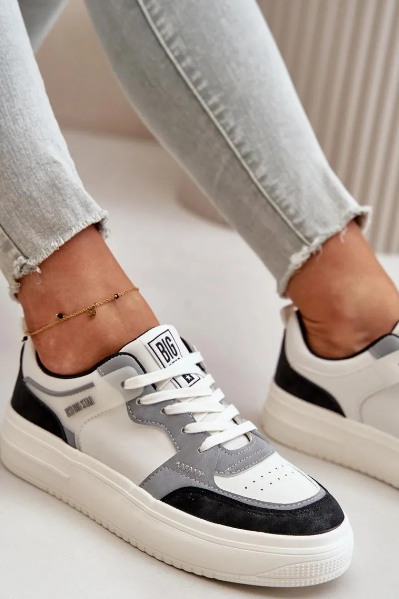 Best Big Star Shoes Damskie Niskie Sneakersy Z Eko Skóry Big Star OO274028 Biało-Szare Biały