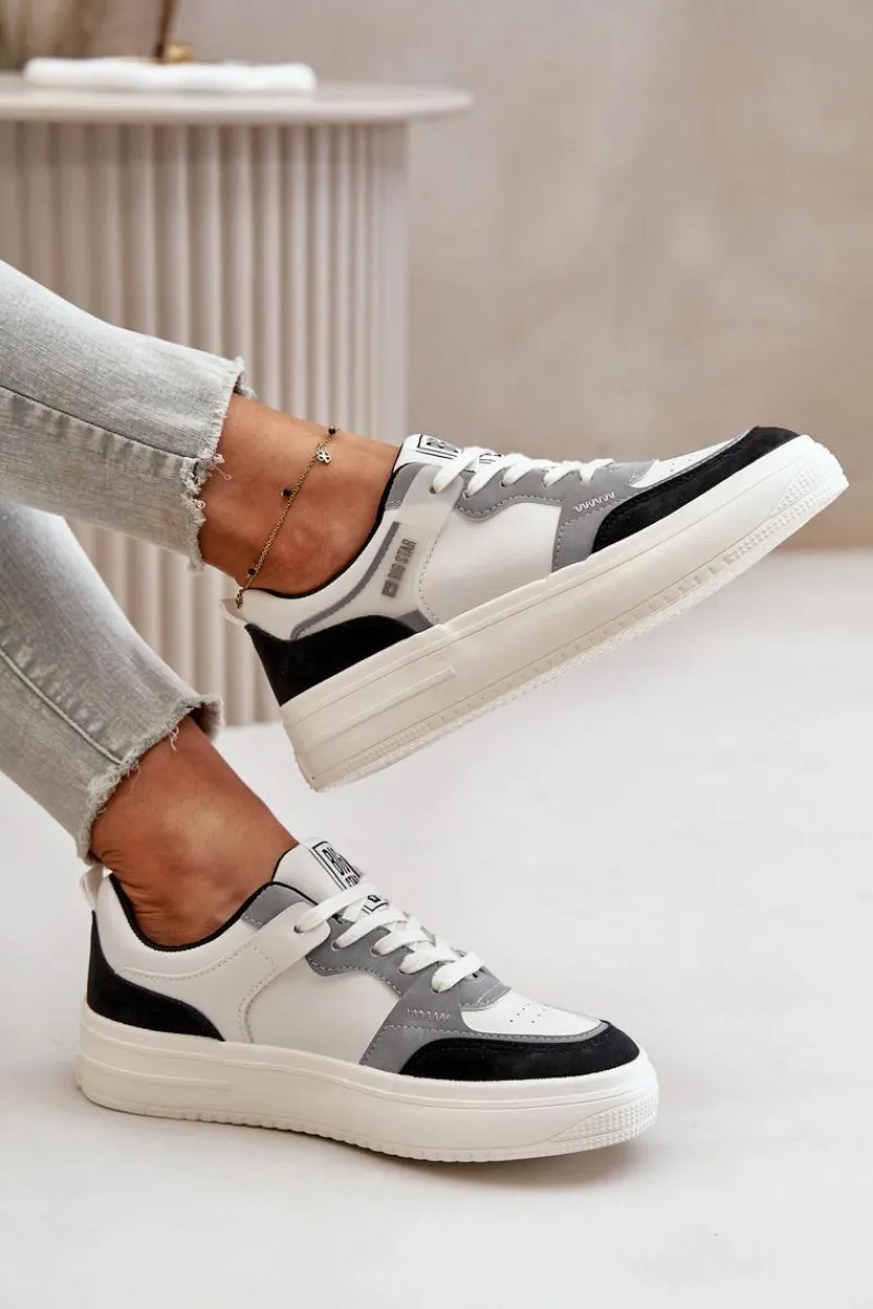 Best Big Star Shoes Damskie Niskie Sneakersy Z Eko Skóry Big Star OO274028 Biało-Szare Biały