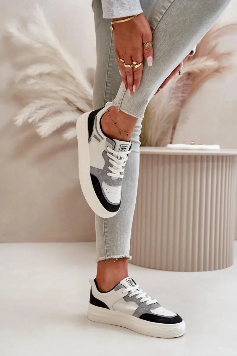 Best Big Star Shoes Damskie Niskie Sneakersy Z Eko Skóry Big Star OO274028 Biało-Szare Biały