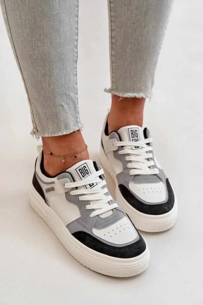 Best Big Star Shoes Damskie Niskie Sneakersy Z Eko Skóry Big Star OO274028 Biało-Szare Biały